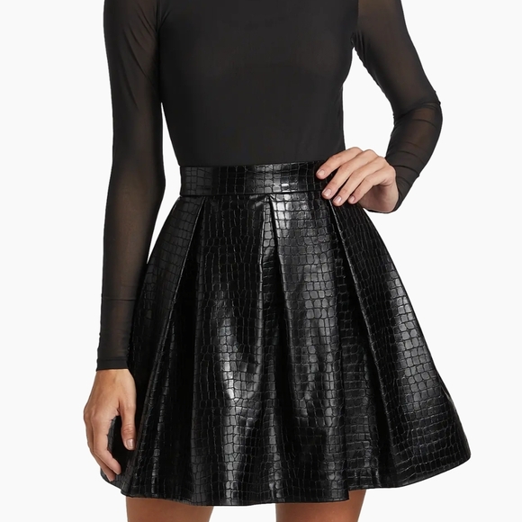 Alice + Olivia Black Croc-Embossed Dress - Picture 2 of 6